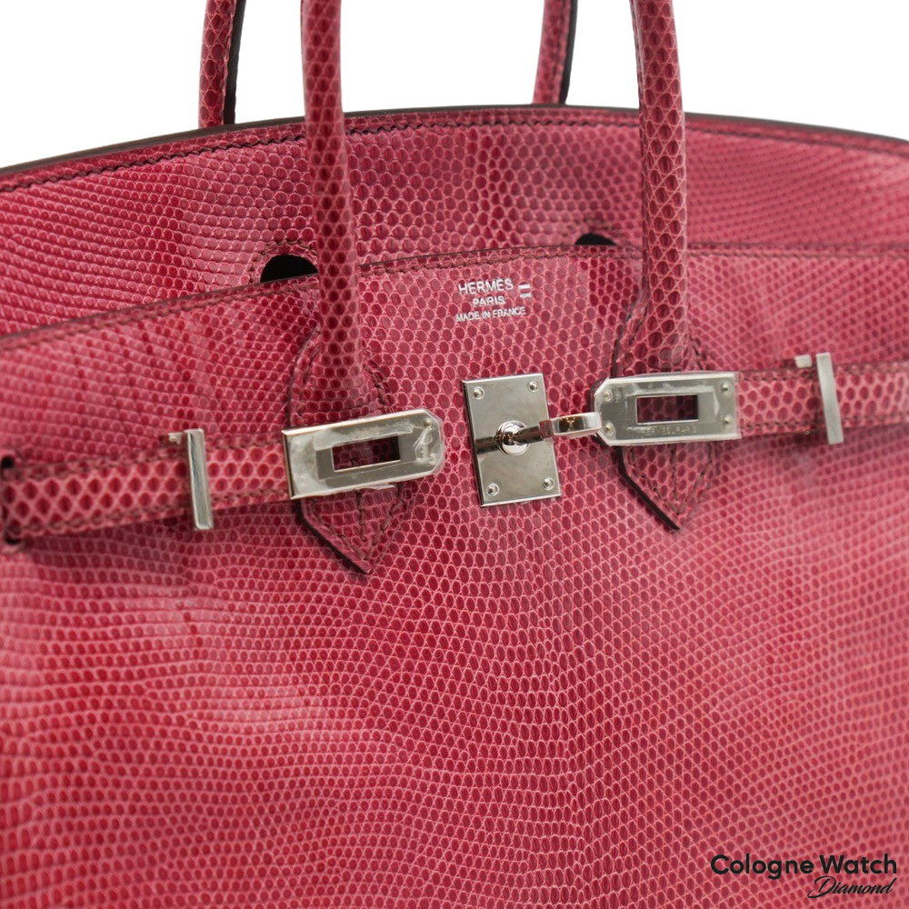 Hermès Birkin 25 aus Eidechsen Leder mit Palladium Beschlägen in Fuchsia Pink