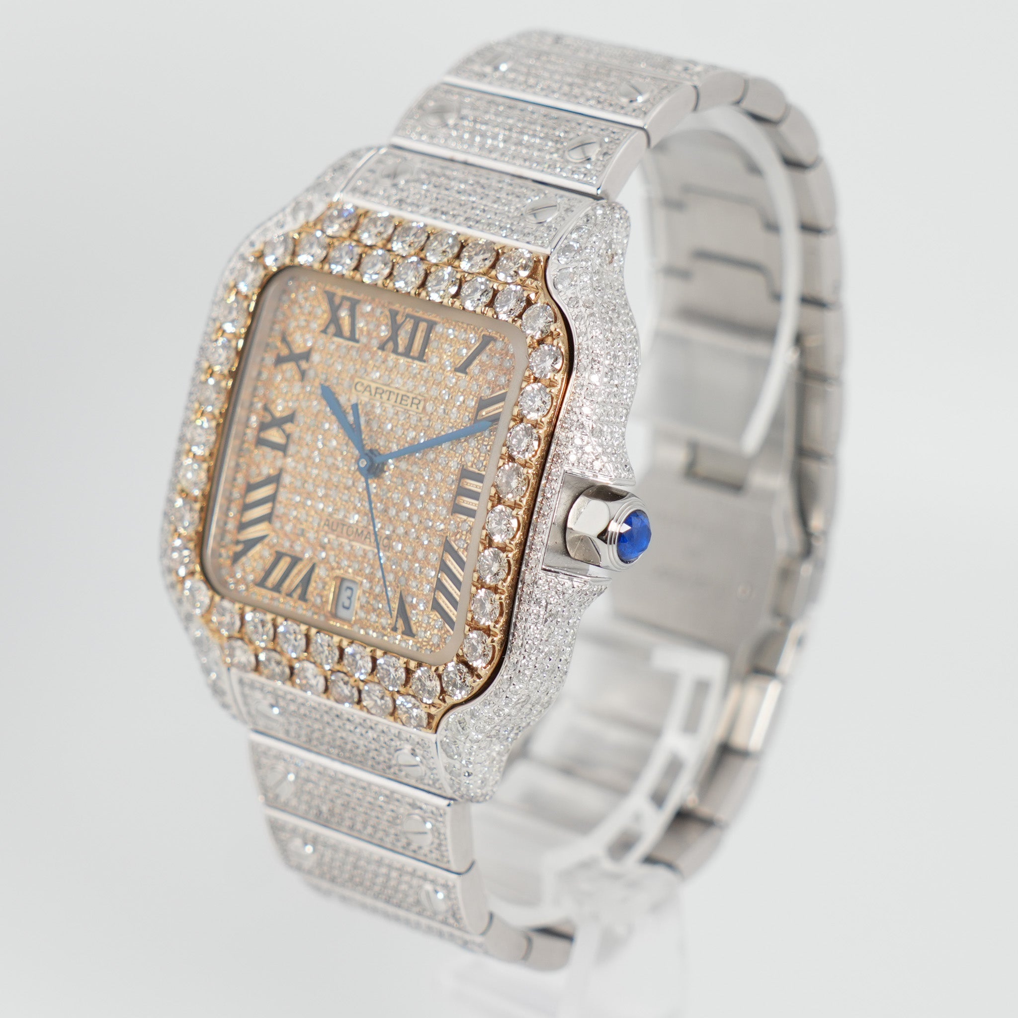 Cartier Santos Iced Out Stahl / Roségold WSSA0018