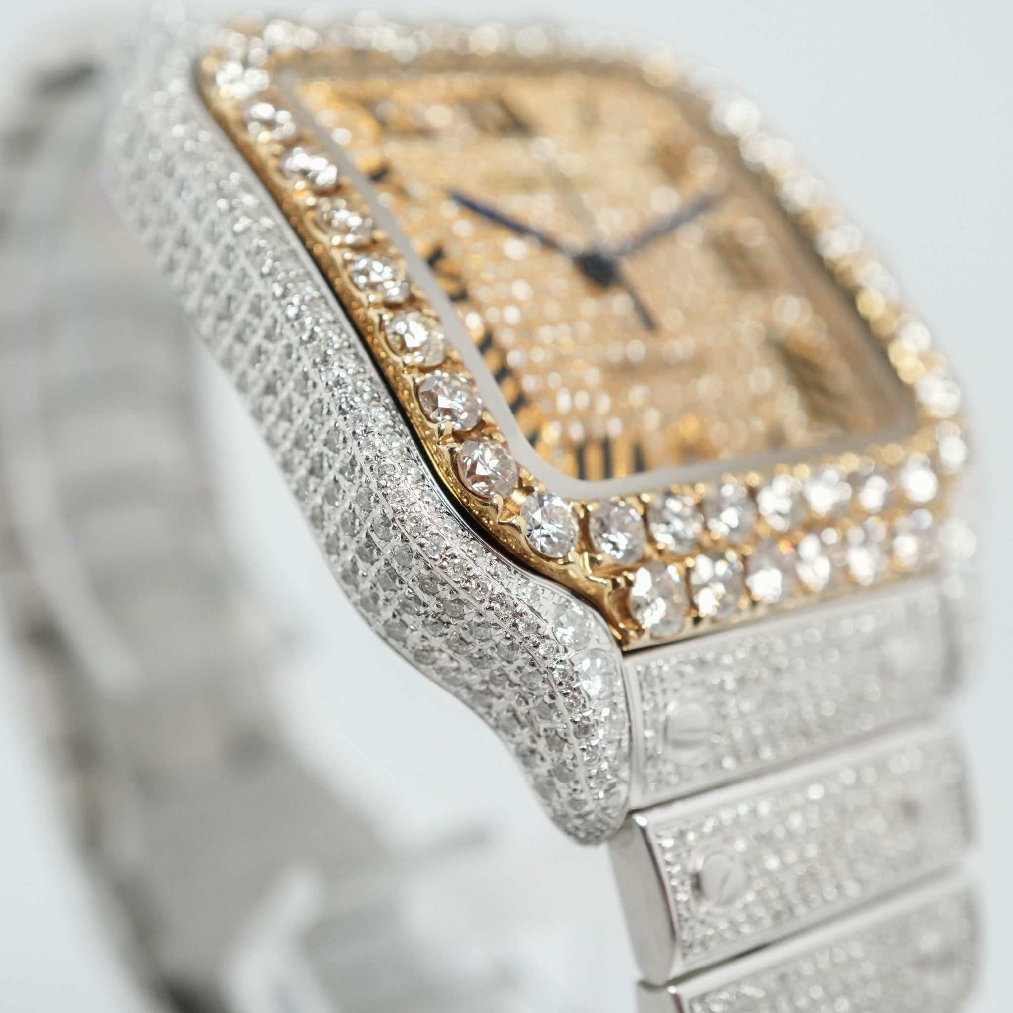 Cartier Santos Iced Out Stahl / Roségold WSSA0018