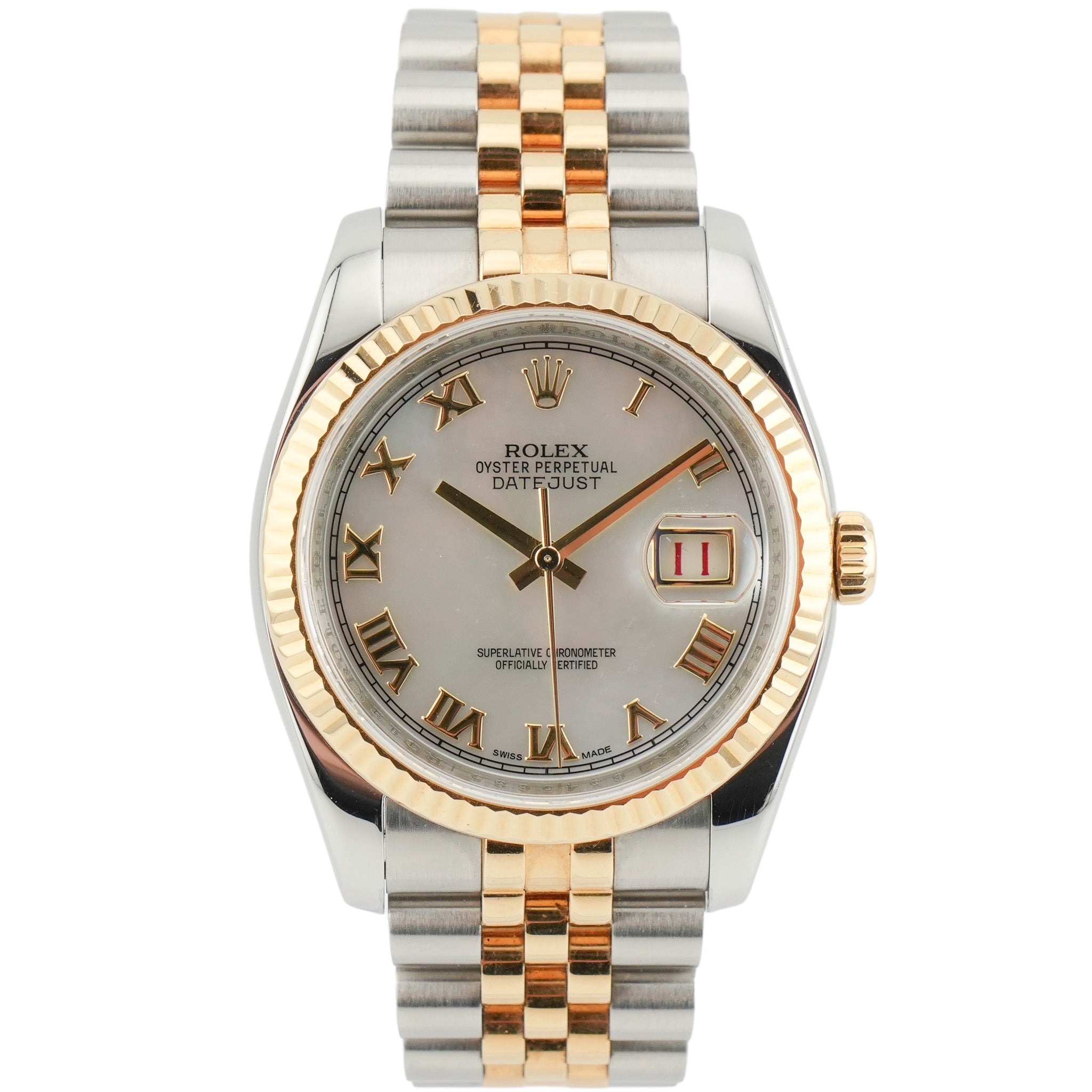 Rolex Datejust 36 Steel/Gold - 116233 - 2010 Mother-of-pearl dial