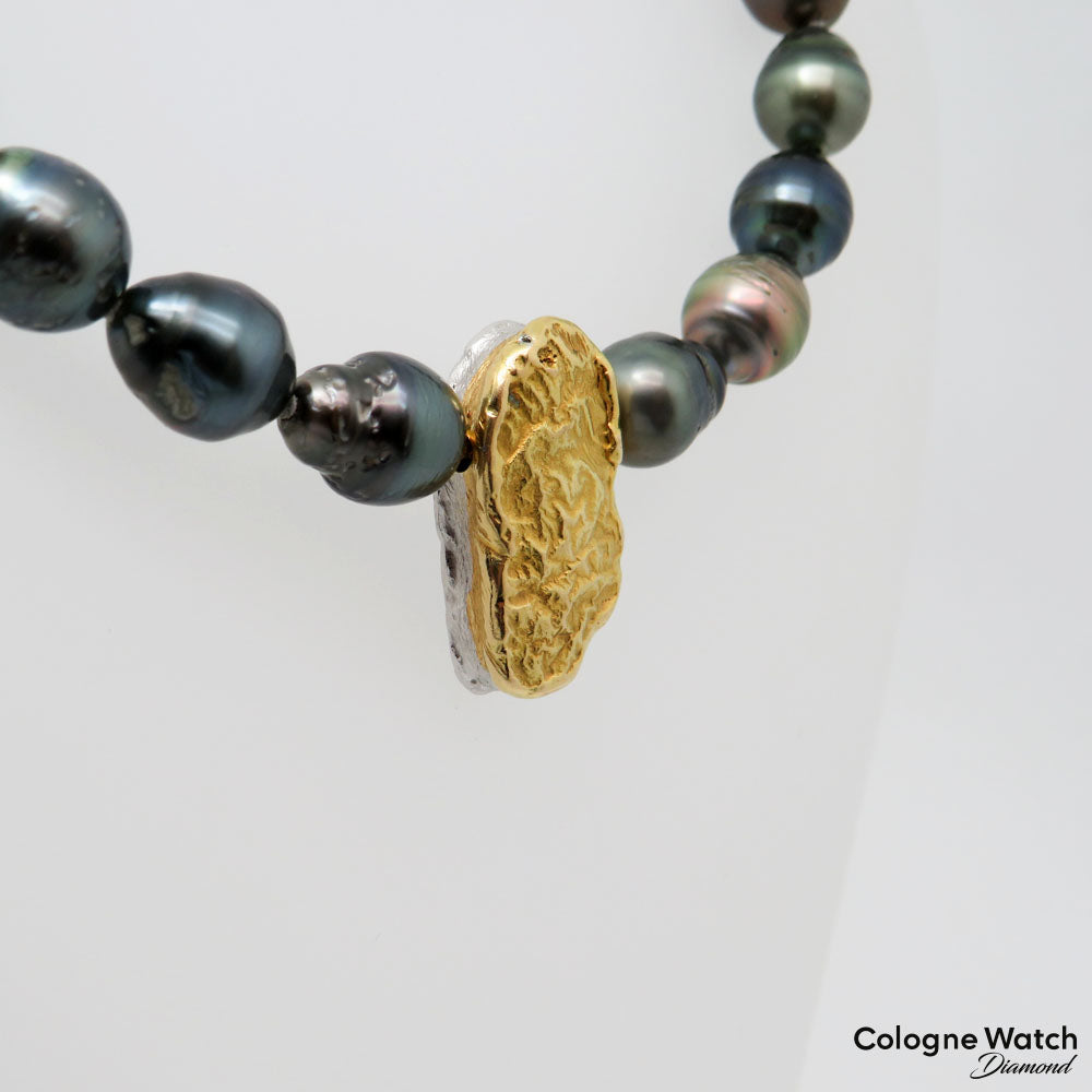Collier Perlenkette Tahitiperlen an 750/18K Weiß-/Gelbgold Verschluß 41 cm