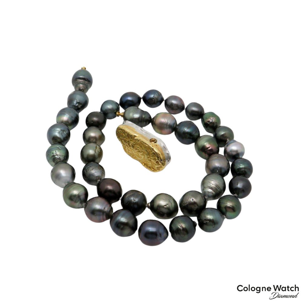 Collier Perlenkette Tahitiperlen an 750/18K Weiß-/Gelbgold Verschluß 41 cm