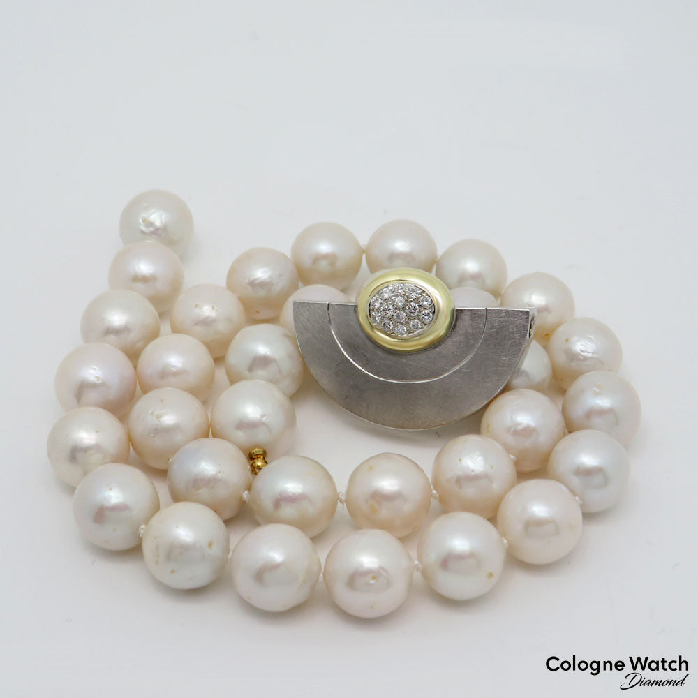 Collier Perlenkette ca. 0,50ct Brillant und Zuchtperlen an 750/18K Gold 45cm