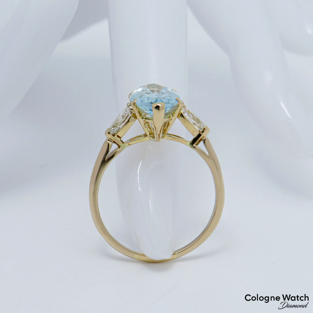 Vintage Ring mit ca. 4,00ct Aquamarin und ca. 0,90ct Diamant in 750/18K Gelbgold Gr. 58