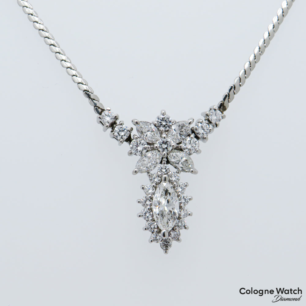 Collier mit 0,37ct W-si Marquise und 1,04ct Diamant in 850`er Platin Länge 45cm