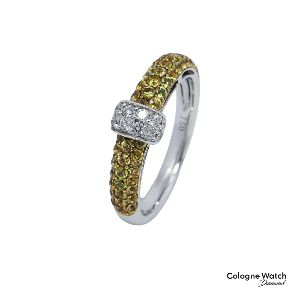 Ring mit ca. 0,25ct W-si Brillant und gelbe Saphire in 750/18K Weißgold Gr. 55