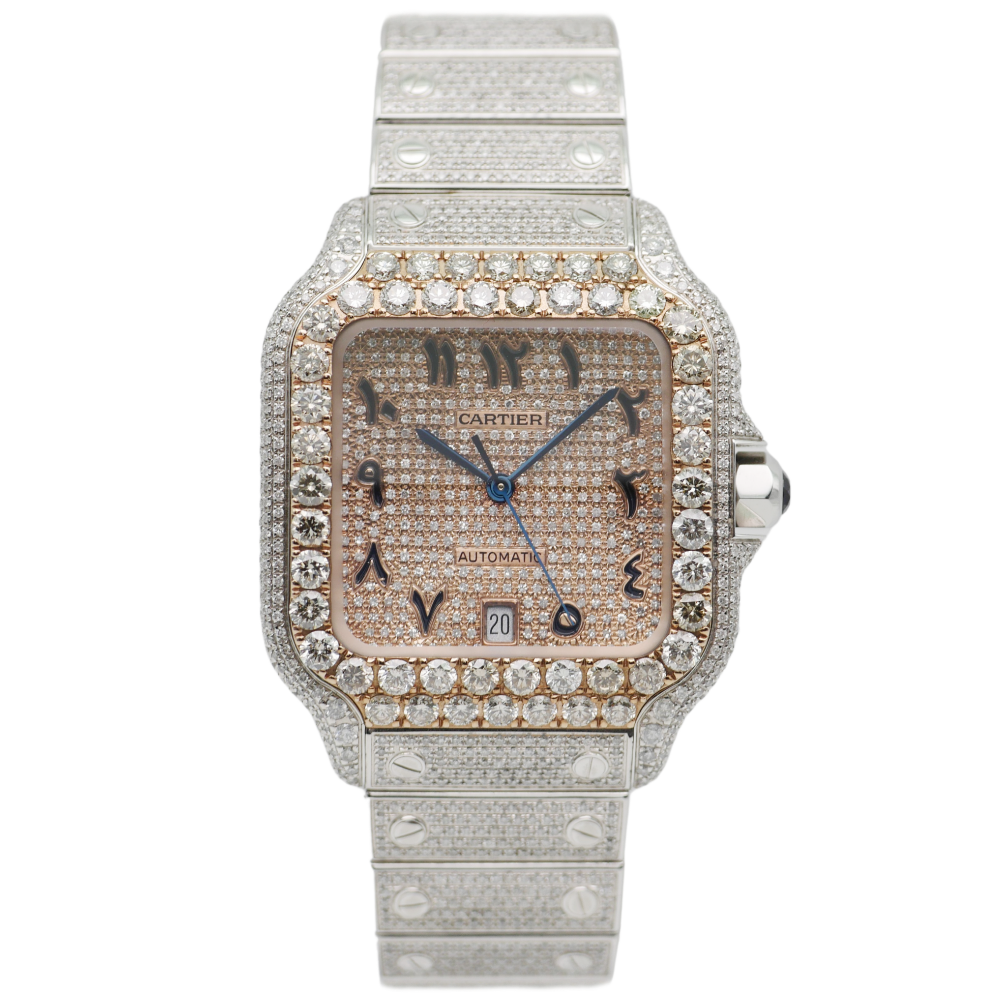 Cartier Santos Iced Out Stahl / Roségold WSSA0018 - 2021