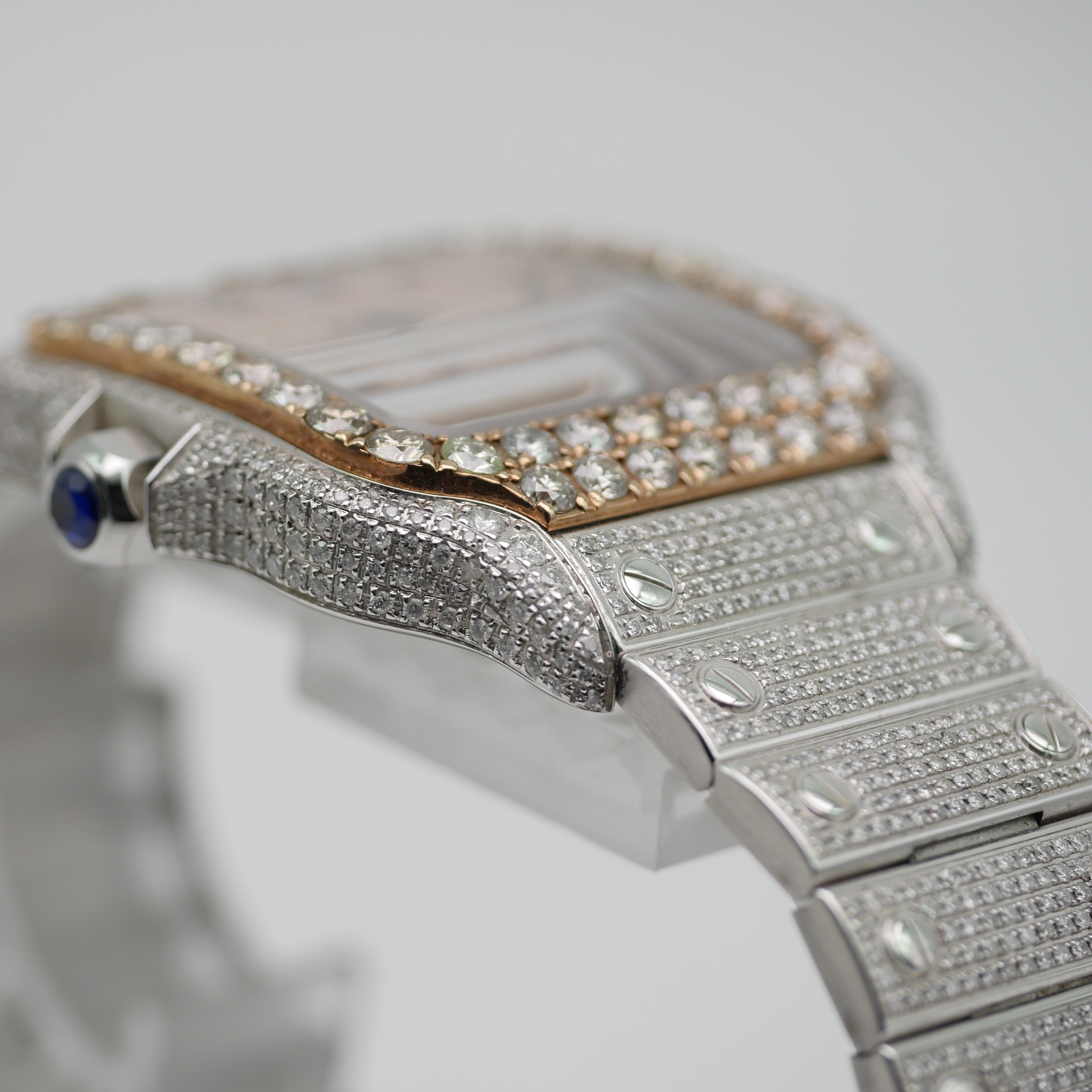 Cartier Santos Iced Out Stahl / Roségold WSSA0018 - 2021