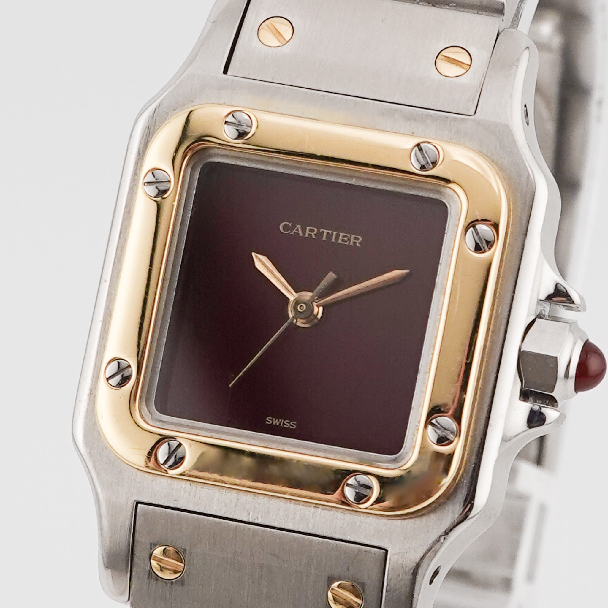 Cartier Santos Carree Lady Burgundy Stahl / Gold