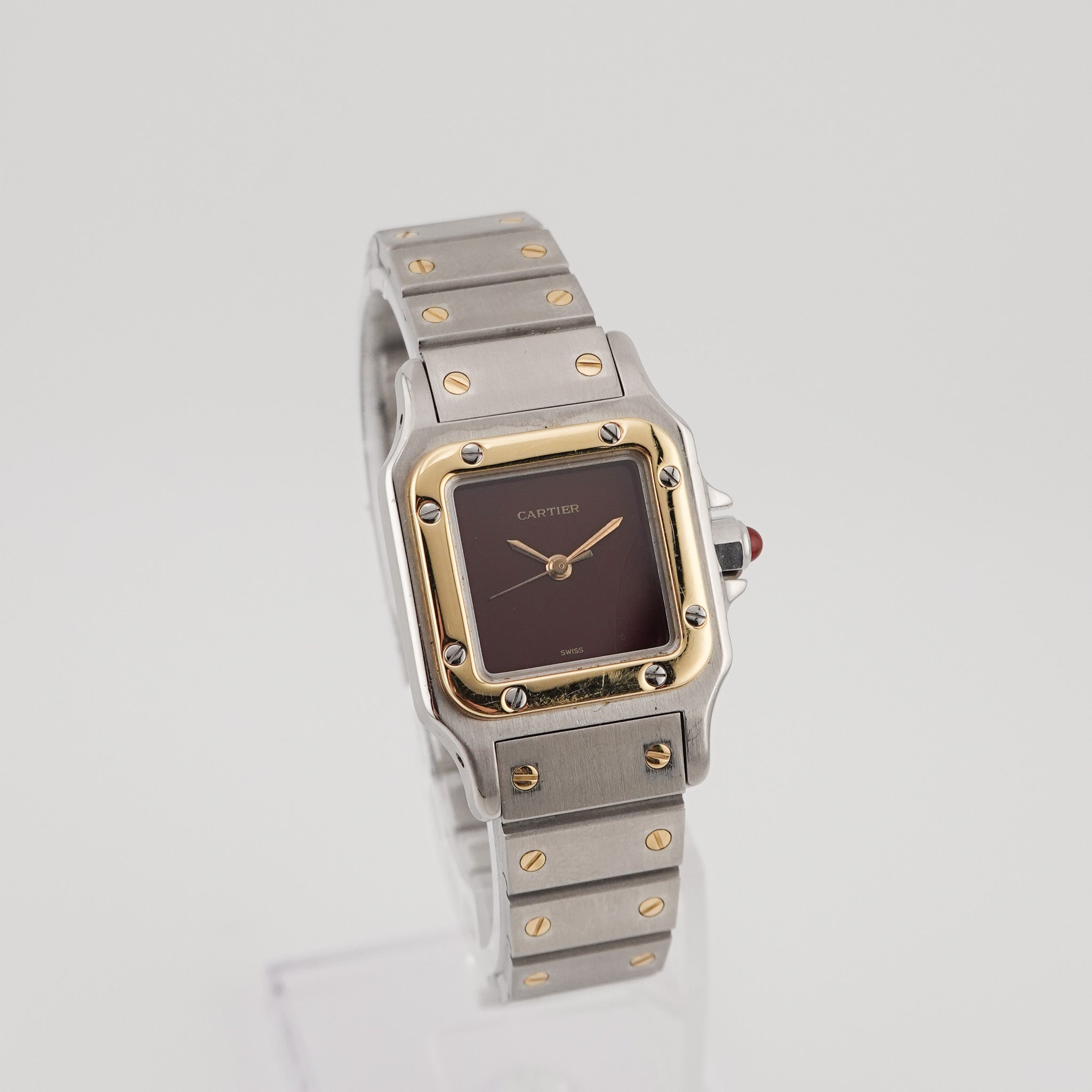 Cartier Santos Carree Lady Burgundy Stahl / Gold