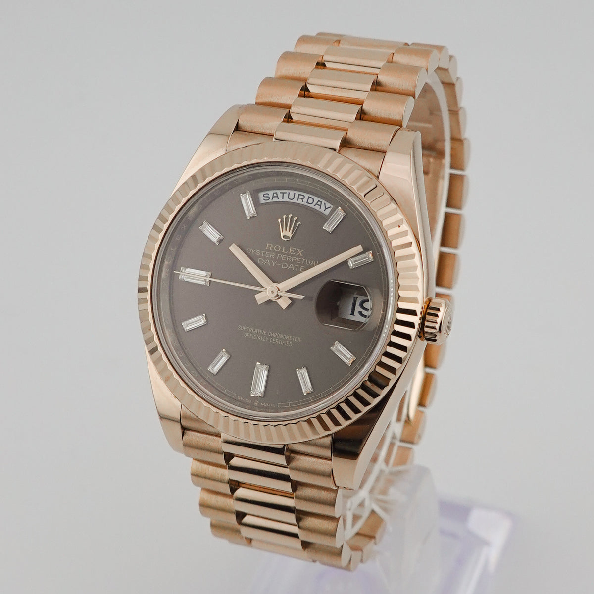 Rolex Day-Date Rose Gold 40 228235 - 2020 "Choco Baguette Dial"