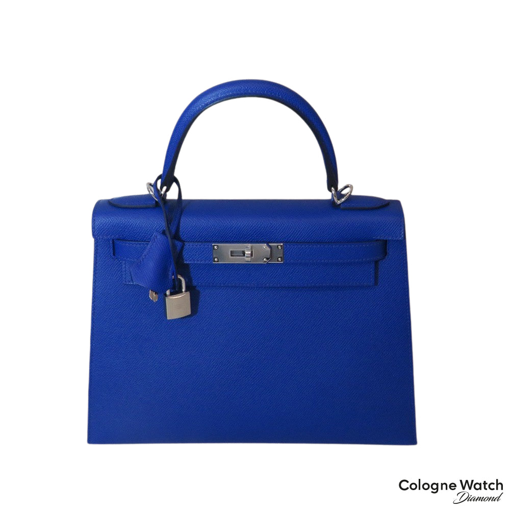 Hermès Kelly II 28 Sellier Veau Epsom Bleu Royal mit Palladium Beschlägen