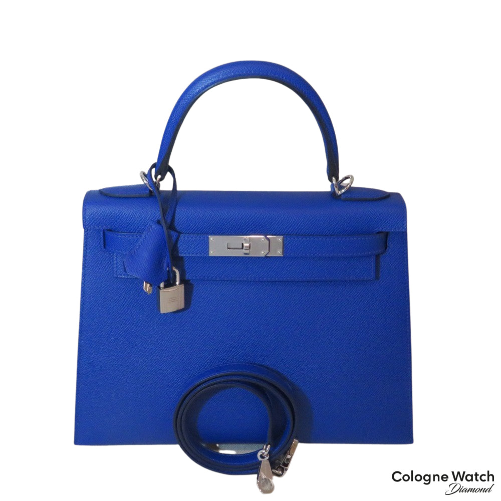 Hermès Kelly II 28 Sellier Veau Epsom Bleu Royal mit Palladium Beschlägen