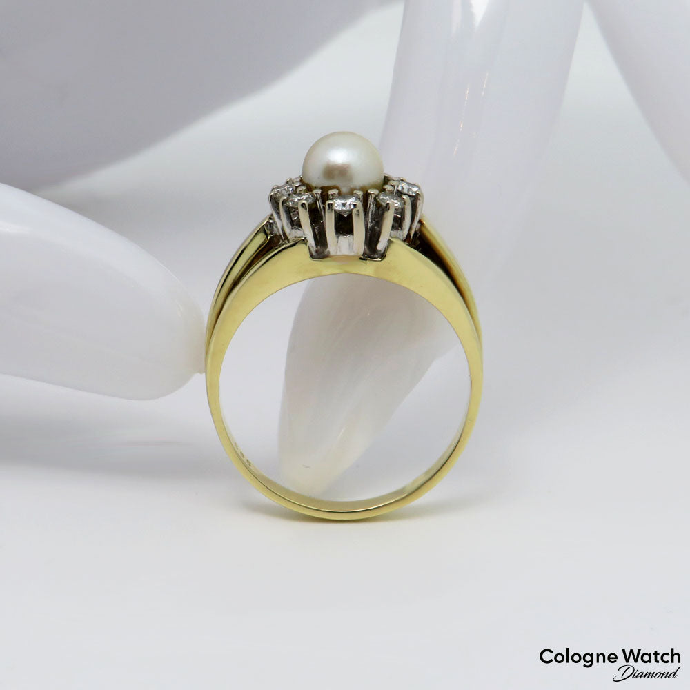 Ring mit Ø 6,0 mm Zuchtperle + ca. 0,24ct W-si Brillant in 585/14K Weiß-/Gelbgold Gr. 59