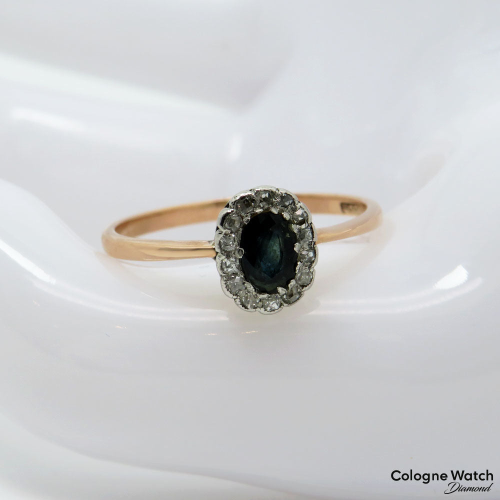 Vintage Ring mit ca. 0,28ct Diamant und Saphir in 585/14K Rosegold Gr. 58