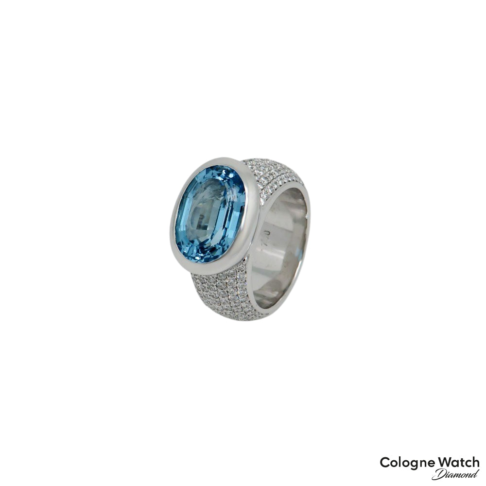 Ring mit 1,47ct TW-vvs Brillant + Blautopas Besatz in 750/18K Weißgold Gr. 56