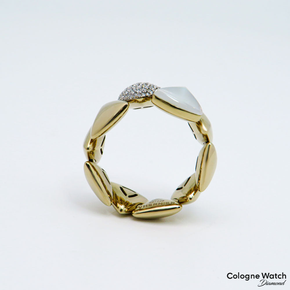 Vhernier Freccia Ring mit 0,30ct D-F/IF-vvs Brillant, Perlmutt und Crystal Besatz in 750/18K Gelbgold Gr. 53 UVP.: 5.000,-€
