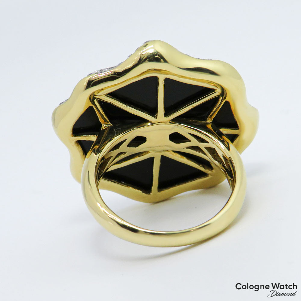 Ring mit 0,55ct W-si Brillant. Zuchtperle und Onyx Besatz in 750/18K Gelbgold Gr. 56