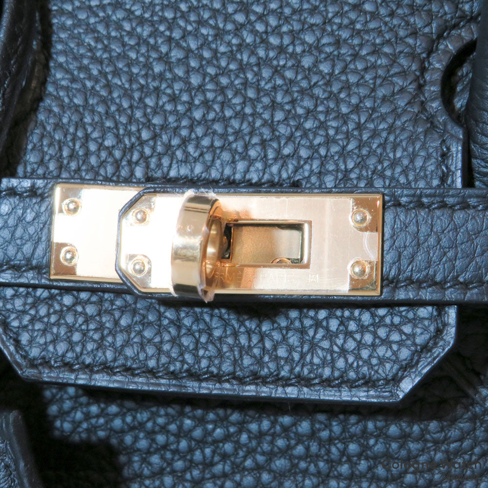 Hermès Birkin 25 Retourne aus Togo Leder mit Rosegold Beschlägen in Noir