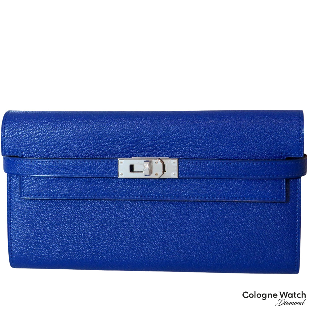 Hermès Portefeuille Kelly Classique mit Palladium Beschlägen in Bleu