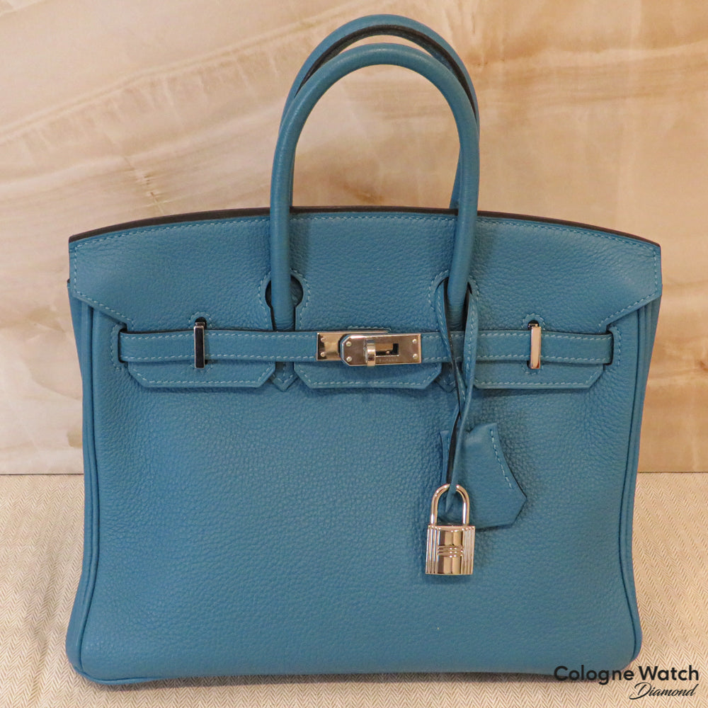 Hermès Birkin 25 mit Palladium Beschlägen in blau Togo 