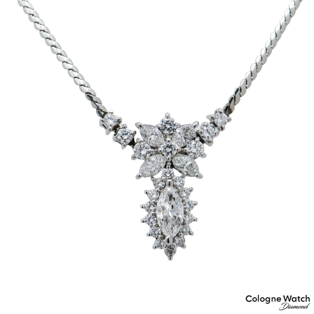Collier mit 0,37ct W-si Marquise und 1,04ct Diamant in 850`er Platin Länge 45cm
