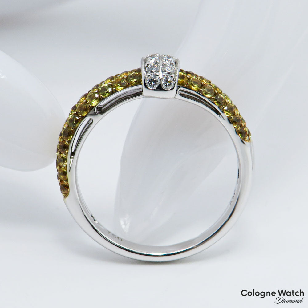 Ring mit ca. 0,25ct W-si Brillant und gelbe Saphire in 750/18K Weißgold Gr. 55