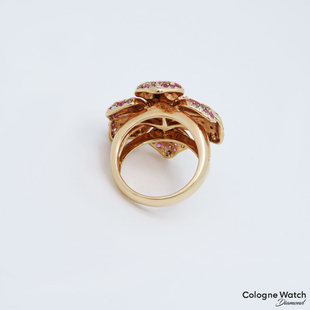 Floraler Ring mit Brillant und Rubin Besatz in 750/18K Rosegold Gr. 55