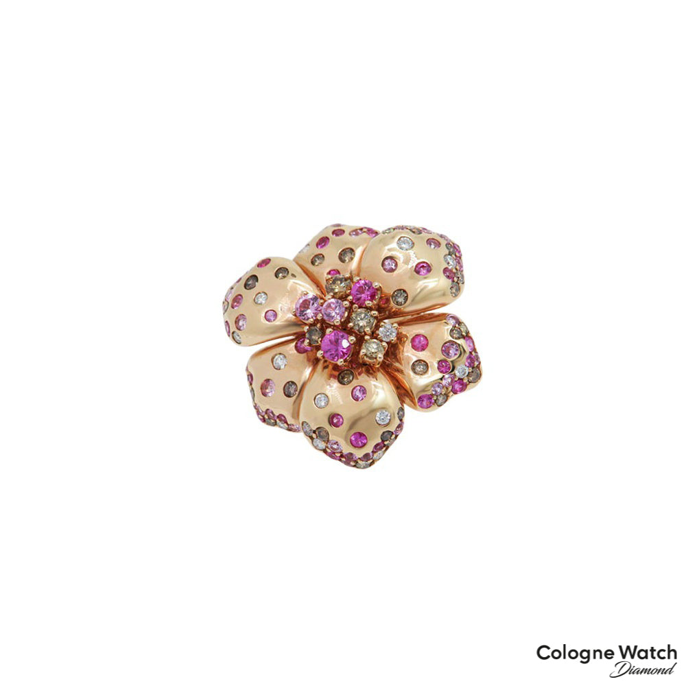 Floraler Ring mit Brillant und Rubin Besatz in 750/18K Rosegold Gr. 55
